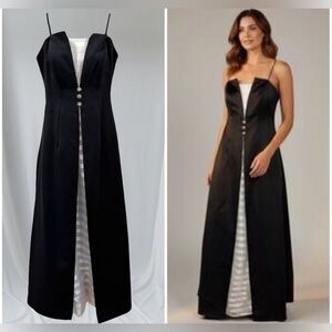 Cachet Vintage Tuxedo Contrast Princess Gown Split Front Evening Gown 16